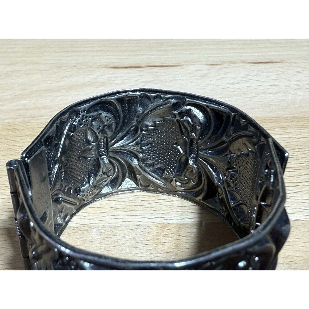 Unique Vintage Silvertone Art Nouveau Bracelet Repousse  Renaissance Rustic